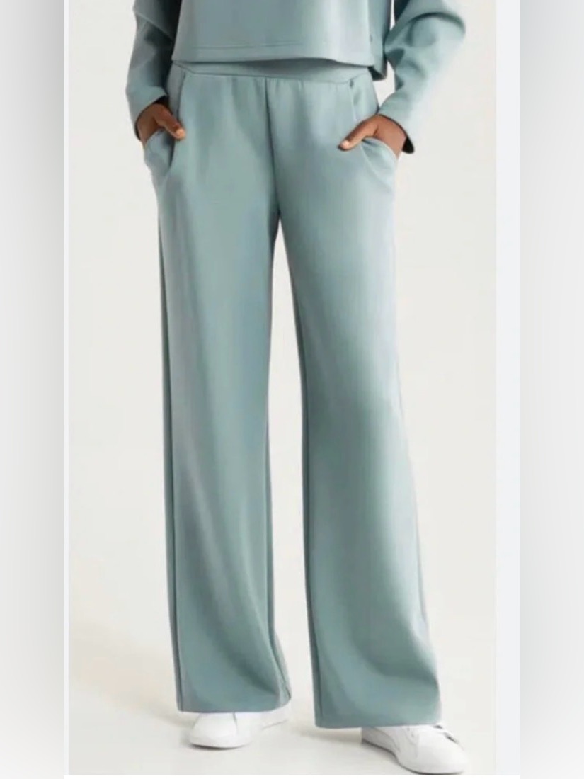 Nwot- Zella Whisper Knit High Waist Wide Leg Pants, Blue Grey Thunder. Size Xl